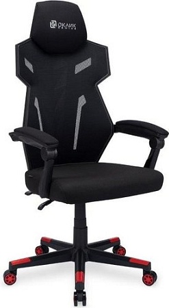 Игровое (геймерское) кресло Oklick 111G (черный/красный с подголовником/черный)