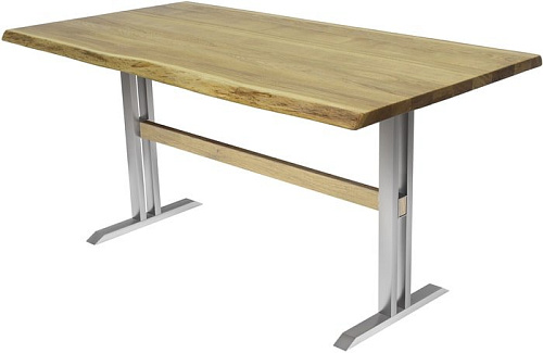 Кухонный стол Buro7 Двутавр 150 (с обзолом, дуб натуральный/серебро)