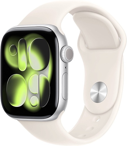 Умные часы Apple Watch Series 11 42 мм (алюминиевый корпус, серебристый/звездный свет, спортивный силиконовый ремешок M/L)