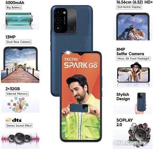 Смартфон Tecno Spark Go 2022 2GB/32GB (атлантический синий)